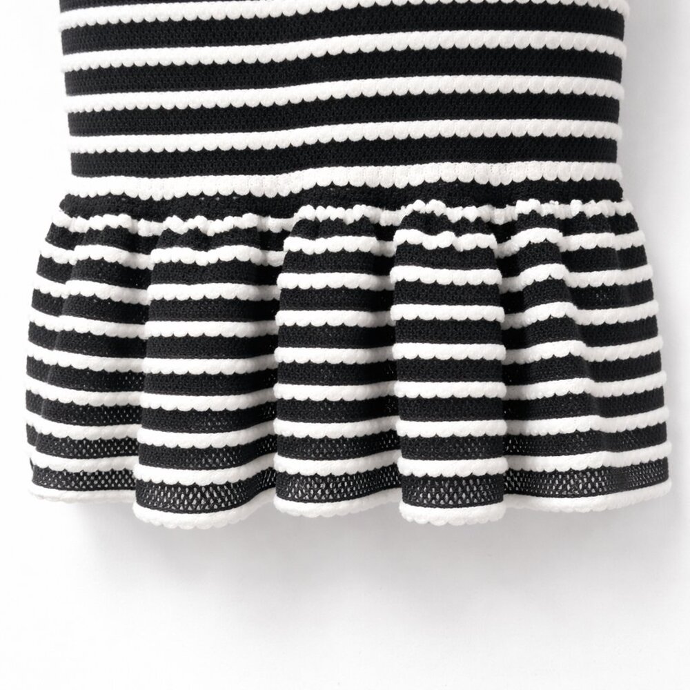 BCBGMAXAZRIA NWOT Striped Scalloped Knit Ruffle Open-Back Sheath Dress - Picture 8 of 12